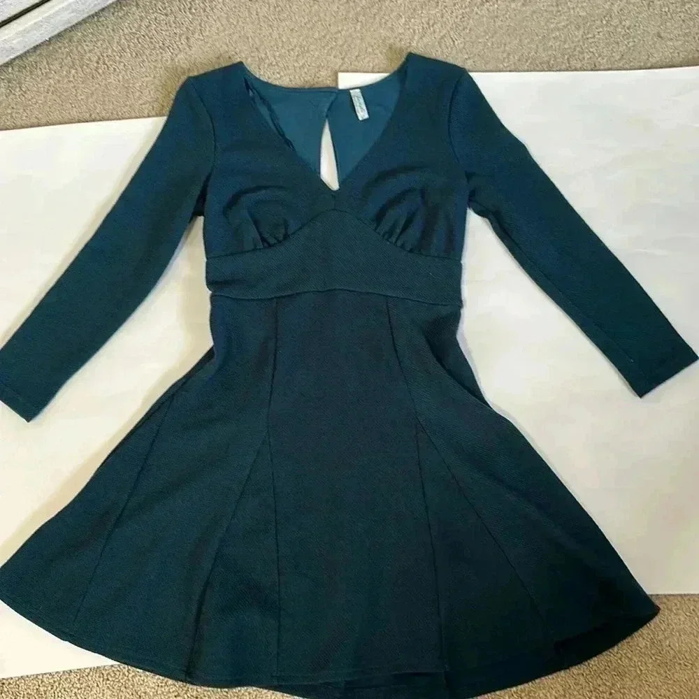 Free People textured fit and flare turquoise green dress size small